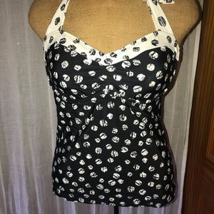 Black and white polka dot tankini